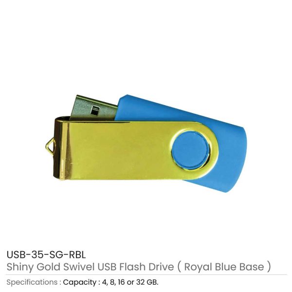 50 Shiny Gold Swivel USB Flash Drives - 32 GB