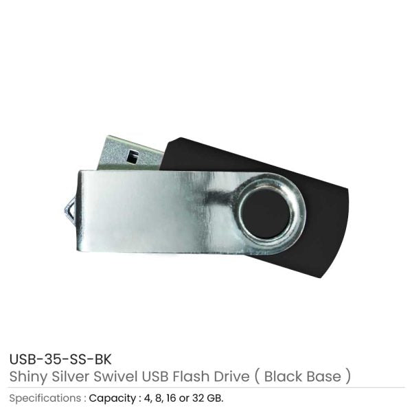50 Shiny Silver Swivel USB Flash Drives - 32 GB