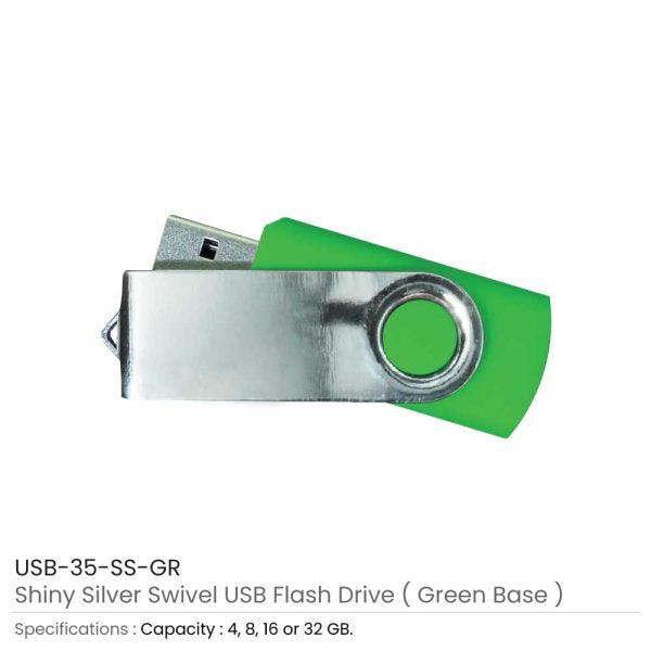 50 Shiny Silver Swivel USB Flash Drives - 32 GB