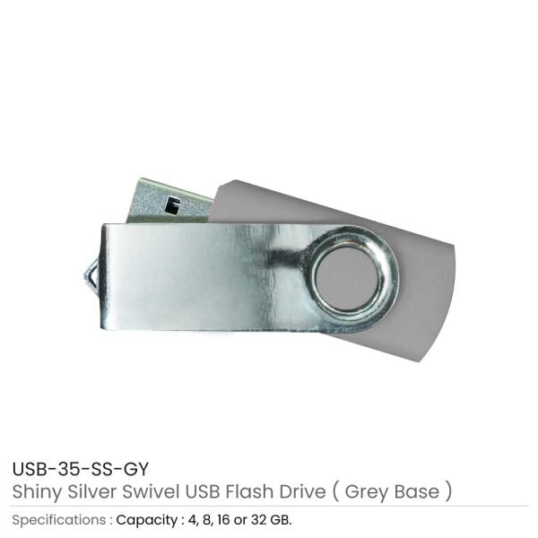 50 Shiny Silver Swivel USB Flash Drives - 32 GB
