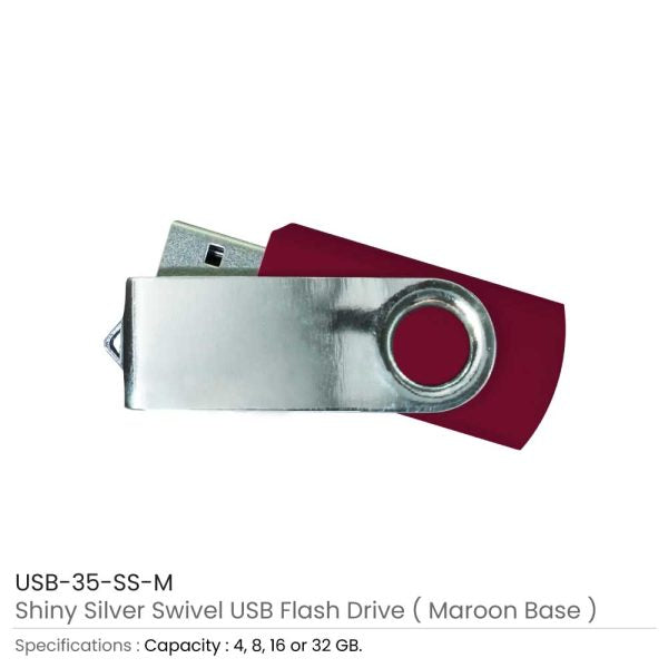 50 Shiny Silver Swivel USB Flash Drives - 32 GB