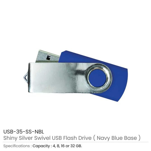 50 Shiny Silver Swivel USB Flash Drives - 32 GB