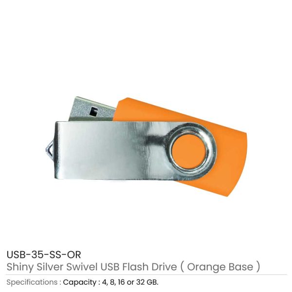 50 Shiny Silver Swivel USB Flash Drives - 32 GB