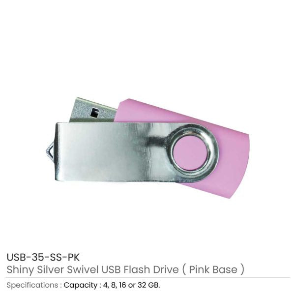 50 Shiny Silver Swivel USB Flash Drives - 32 GB