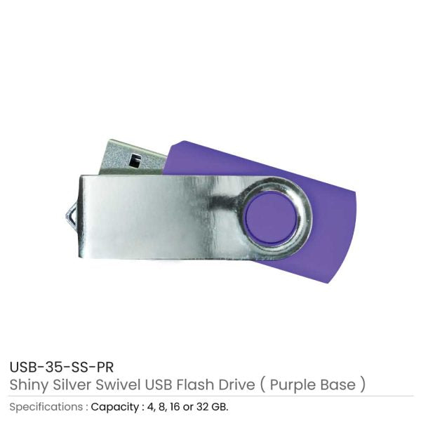 50 Shiny Silver Swivel USB Flash Drives - 32 GB