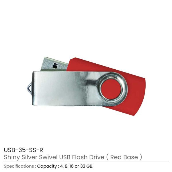 50 Shiny Silver Swivel USB Flash Drives - 32 GB