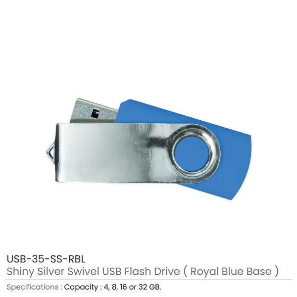 50 Shiny Silver Swivel USB Flash Drives - 32 GB
