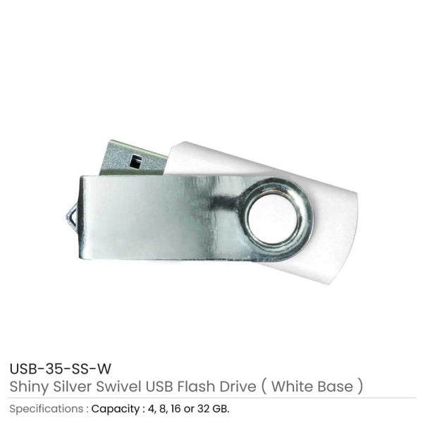50 Shiny Silver Swivel USB Flash Drives - 32 GB