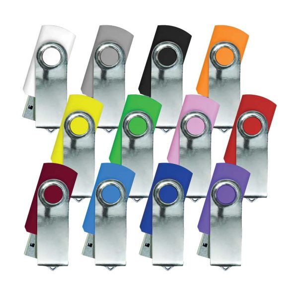 50 Shiny Silver Swivel USB Flash Drives - 32 GB