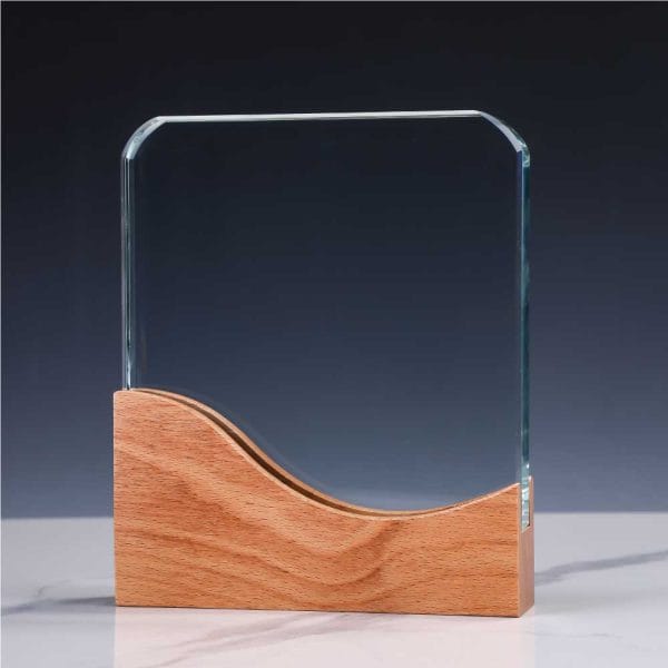 16 Square Crystal Awards with Wooden Base