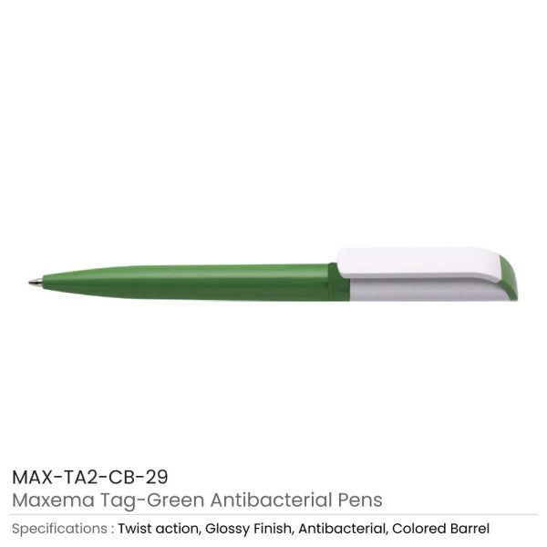 50 Tag Green Anti-Bacterial Pens