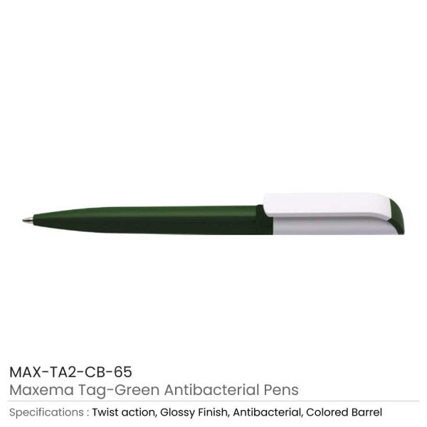50 Tag Green Anti-Bacterial Pens