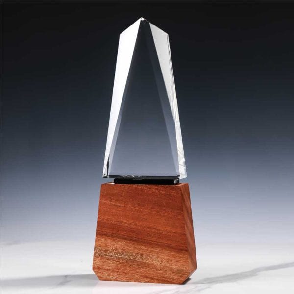 12 Tower Shaped Crystal Awards with Wooden Base