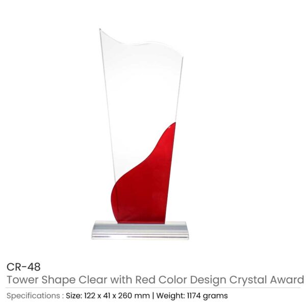 50 Tower Shaped Crystal Awards, Clear & Red Design with Box