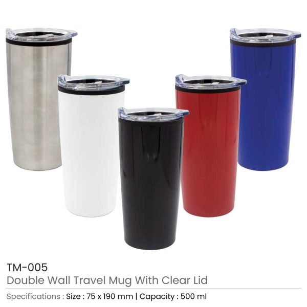 50 Double-Wall Travel Mugs with Clear Lid