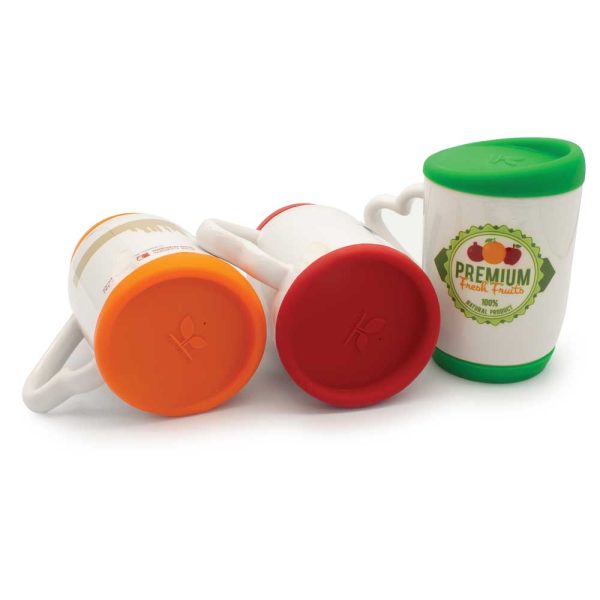 50 White Ceramic Mugs with Silicone Cap and Base