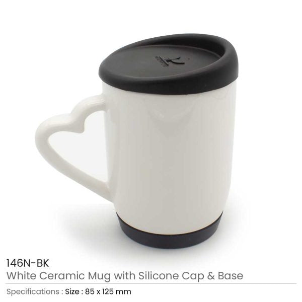 50 White Ceramic Mugs with Silicone Cap and Base