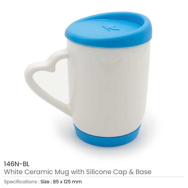 50 White Ceramic Mugs with Silicone Cap and Base