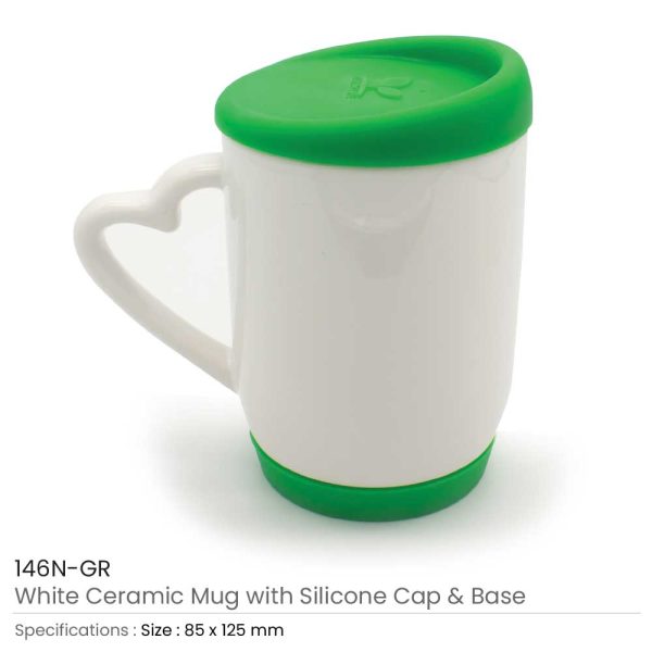 50 White Ceramic Mugs with Silicone Cap and Base