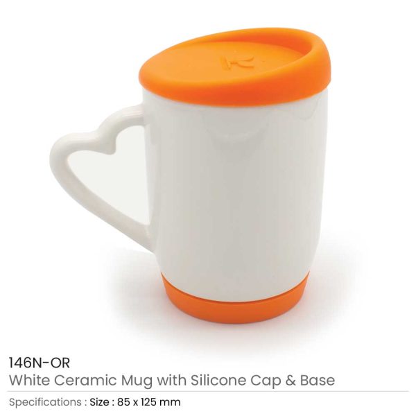 50 White Ceramic Mugs with Silicone Cap and Base