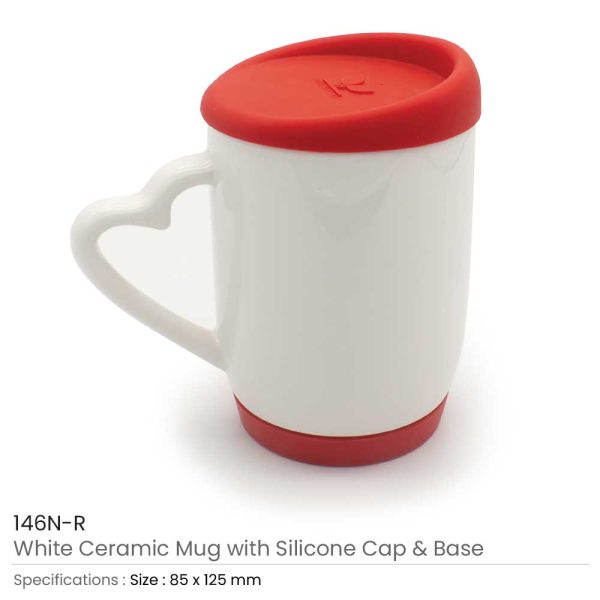 50 White Ceramic Mugs with Silicone Cap and Base