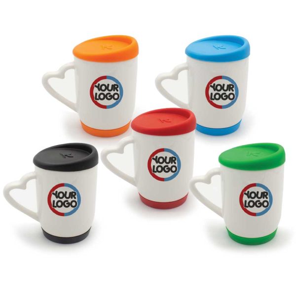 50 White Ceramic Mugs with Silicone Cap and Base