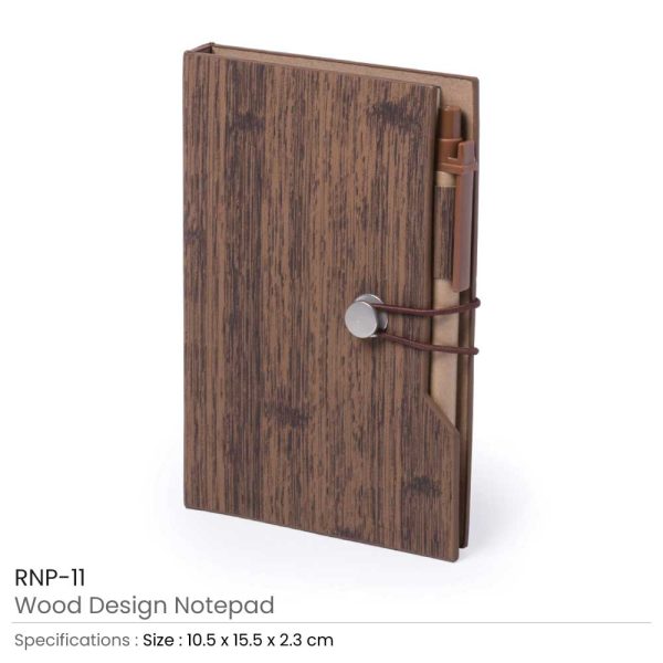 50 Wood Design Notebook with Sticky Note and Pen