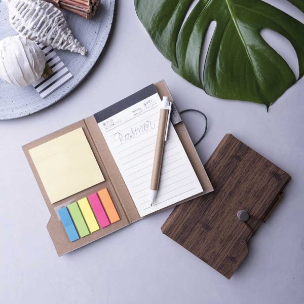 50 Wood Design Notebook with Sticky Note and Pen